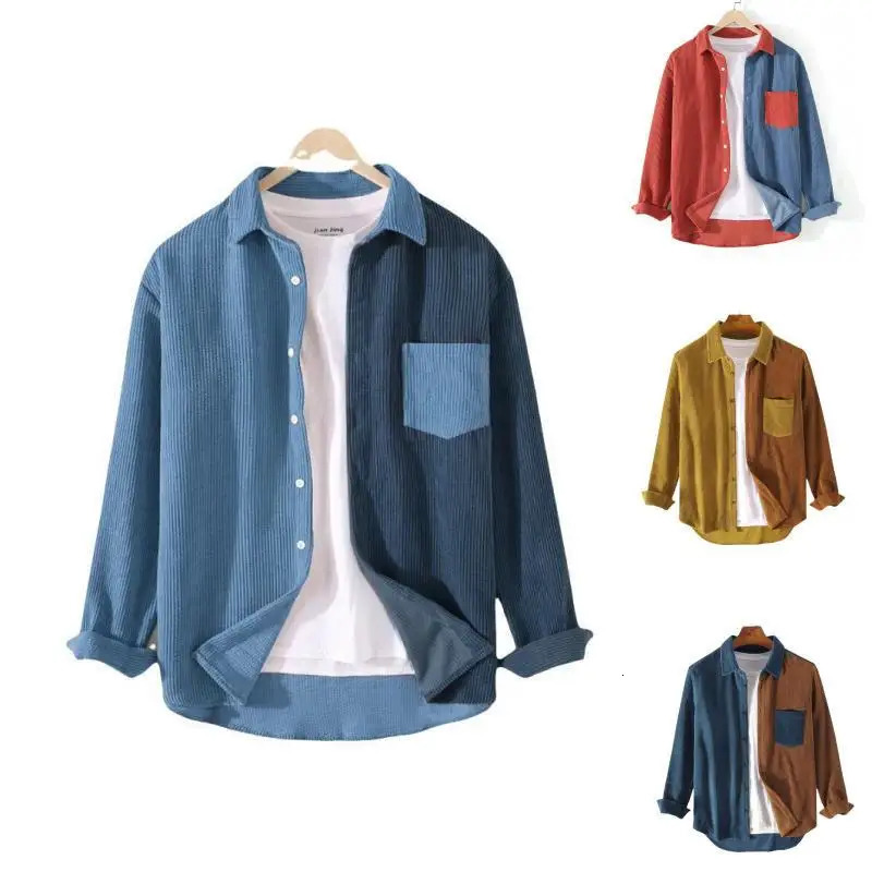 Spring and autumn goods denim mens long sleeved casual pocket patch work shirt highquality 241209
