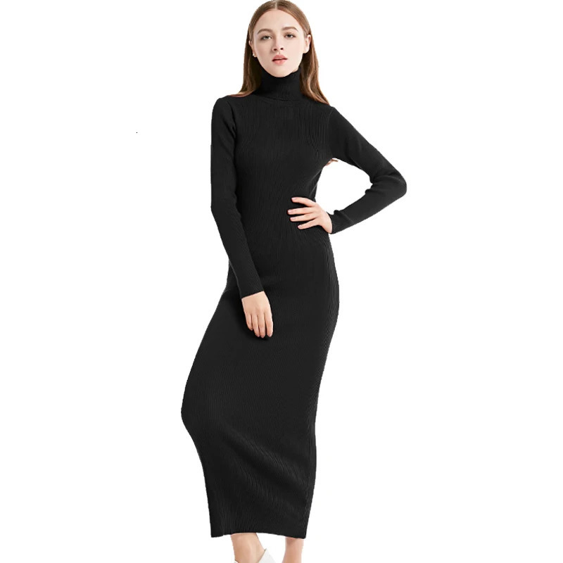 Fashion Womens Sexy Party Dress Knitted Style Long Sleeve Turtle Neck Winter Long Skirt Ultra Thin Work Clothes Office Clothes Vest 241206