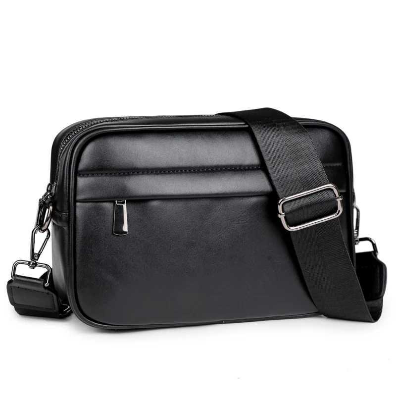 Small square sling bag luxury business shoulder bag mens design plain weave PU leather messenger bag cross body bag casual zipper Z241210