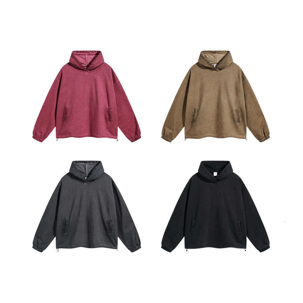 2024 Autumn American Trendy Brand Woolen Hoop 450g Dirty Dyeing Stir Fry Color Men's Hoodie, niche design sense, plus size men's clothing