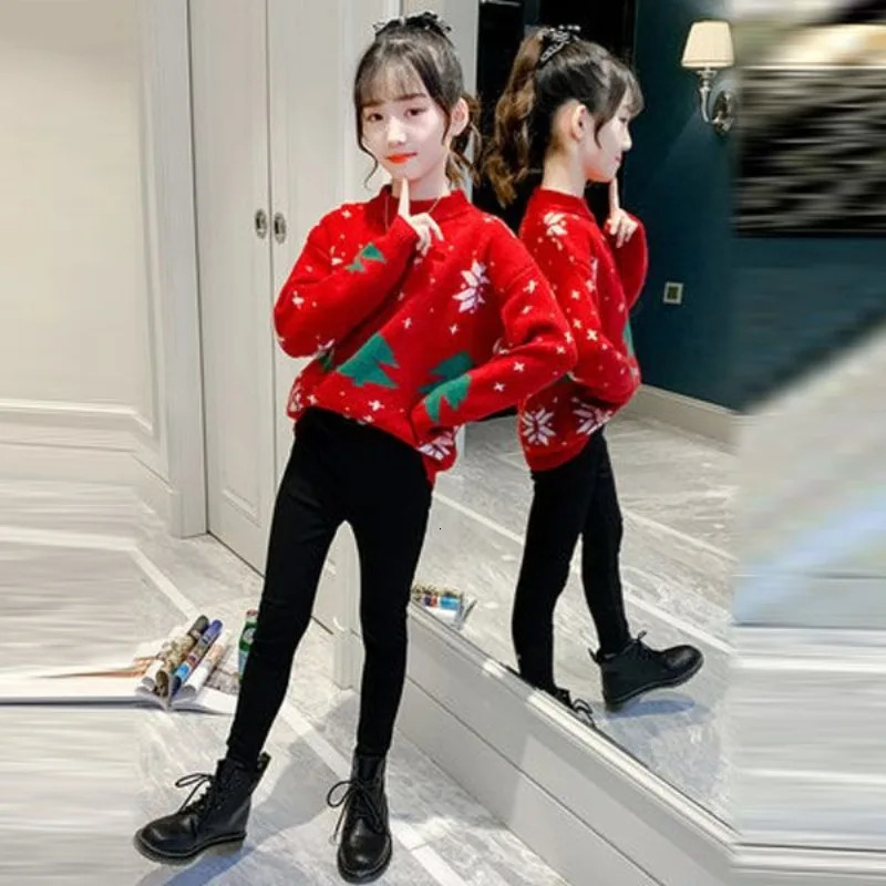 Girl Sweater Picking Autumn Winter Childrens Thick Fashion Christmas Sweater Girl Winter Children 7 8 10 11 12 Years Old 241210