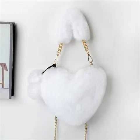 Love handbag imitation otter rabbit furry one shoulder diagonal cross mobile phone bag girl peach heart plush chain bag