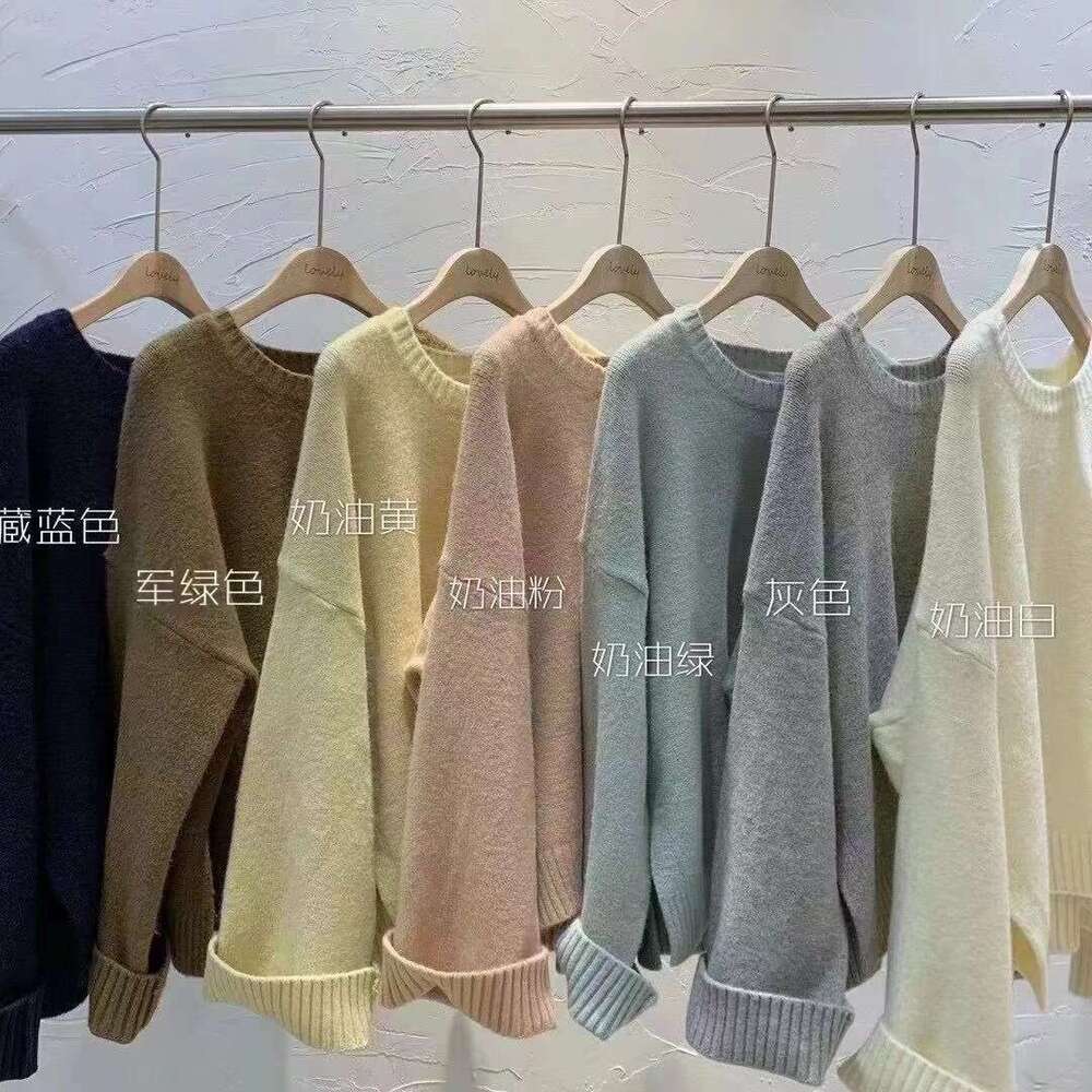 Gentle soft loose round neck women's autumn and winter, lazy style, solid color, versatile knit sweater for outerwear
