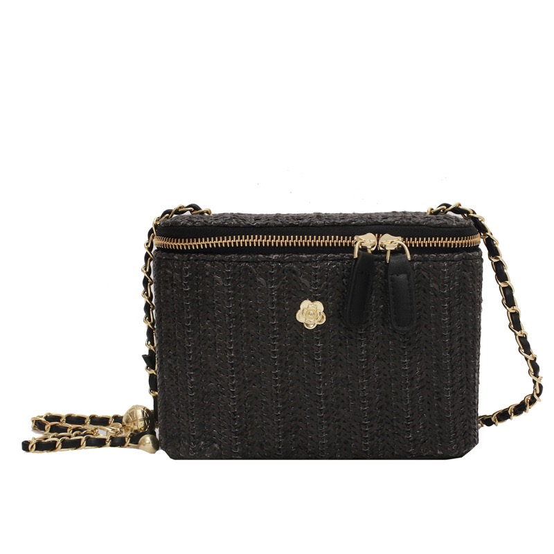 Free Shipping Trendy 2024 Straw Woven Fashion Box Small Square Cross Shoulder Chain Bohemian Style Mobile Phone Bag