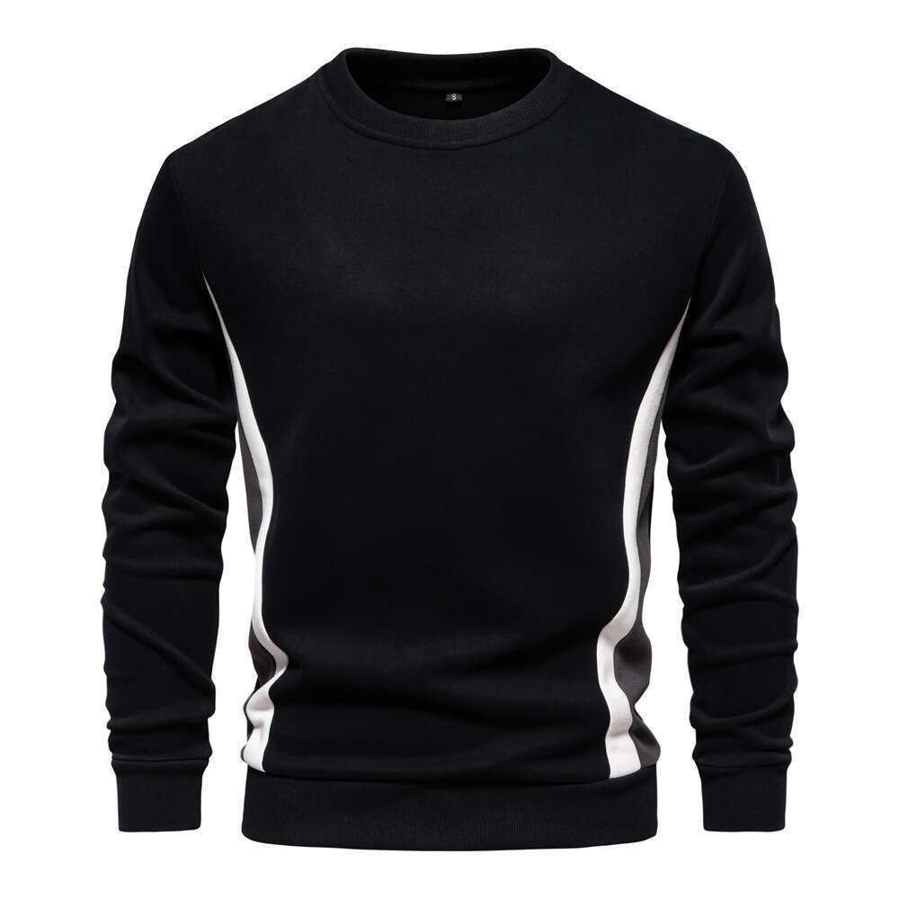 2024 autumn new long sleeved patchwork hoodie men's casual slim fit round neck sports pullover