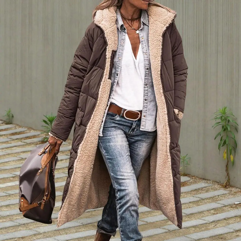 Womens long hooded down jacket fashionable womens winter with side pockets doublesided n ultrathin suitable for outdoor use 241209