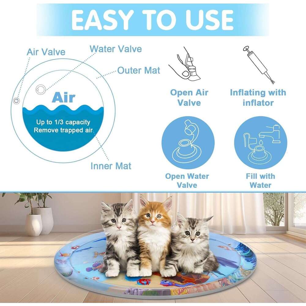 NABEKE Interactive Enrichment Indoor Upgrade 0.5 MM Thickened Sensory Cats, Iatable Cat Water Play Mat Toys for Bored Cats