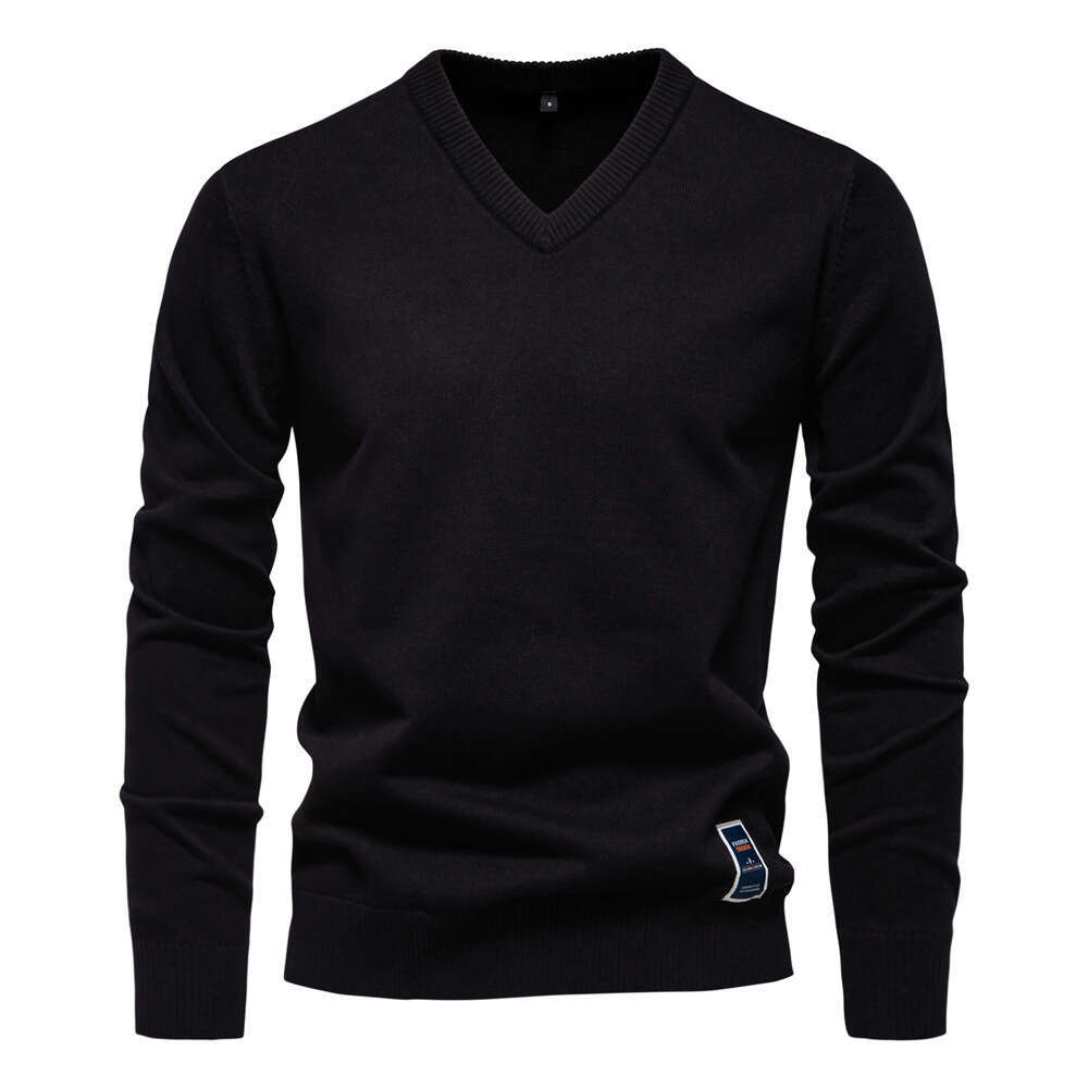 2024 Autumn/Winter New Cotton Solid Color V-neck Trendy Men's Knitted Sweater