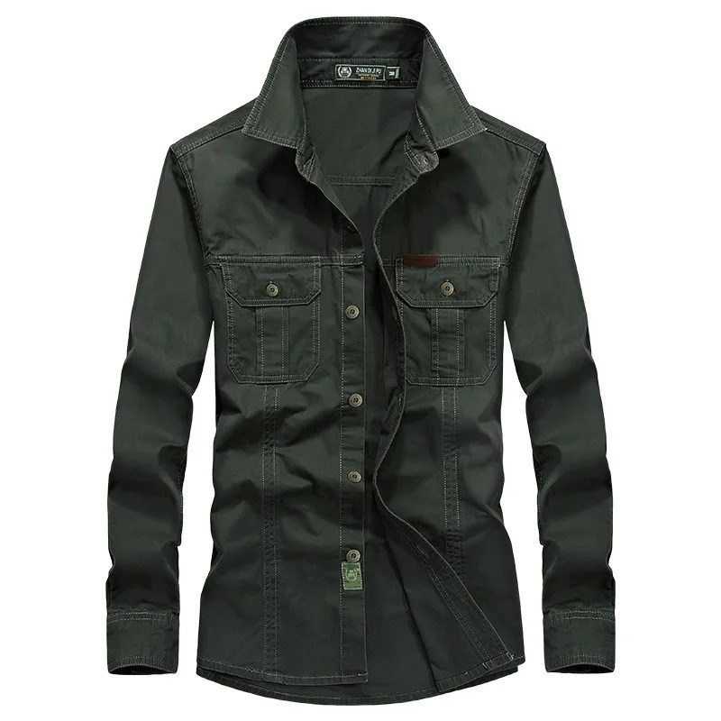 Military style mens shirt uniform 3xl 4xl 5xl 6xl Plus size large cotton UK long sleeved cargo US Army green 241209