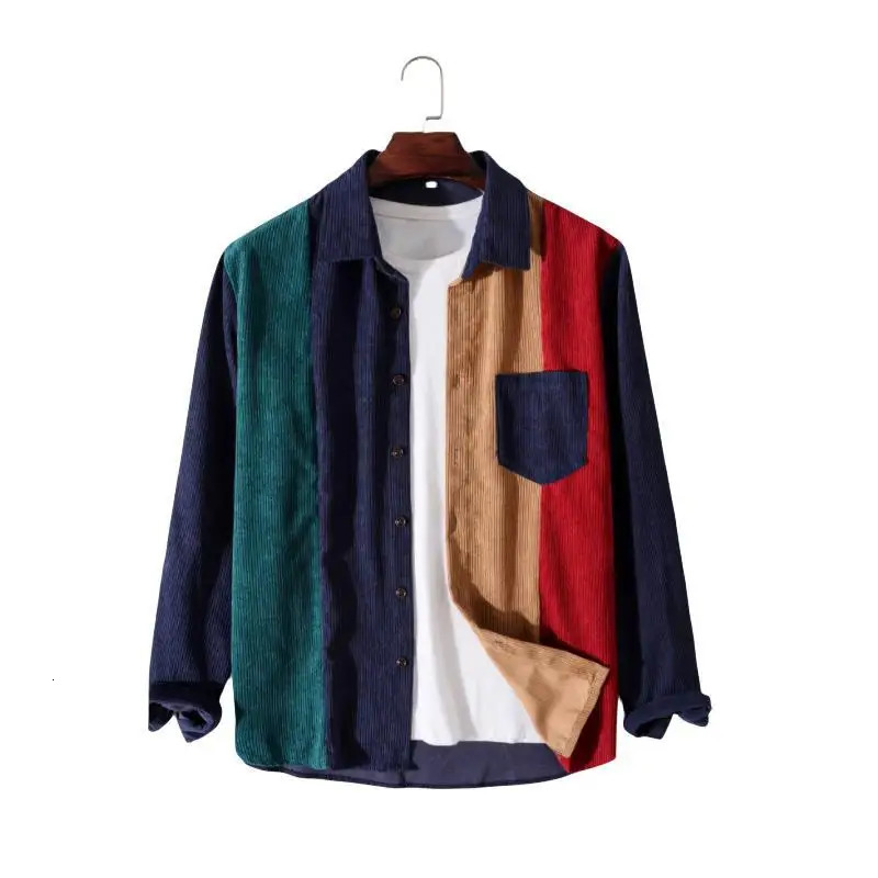 2023 Autumn Goods Coral Mens Long Sleeve Casual Splicing Button Shirt High Quality 241209