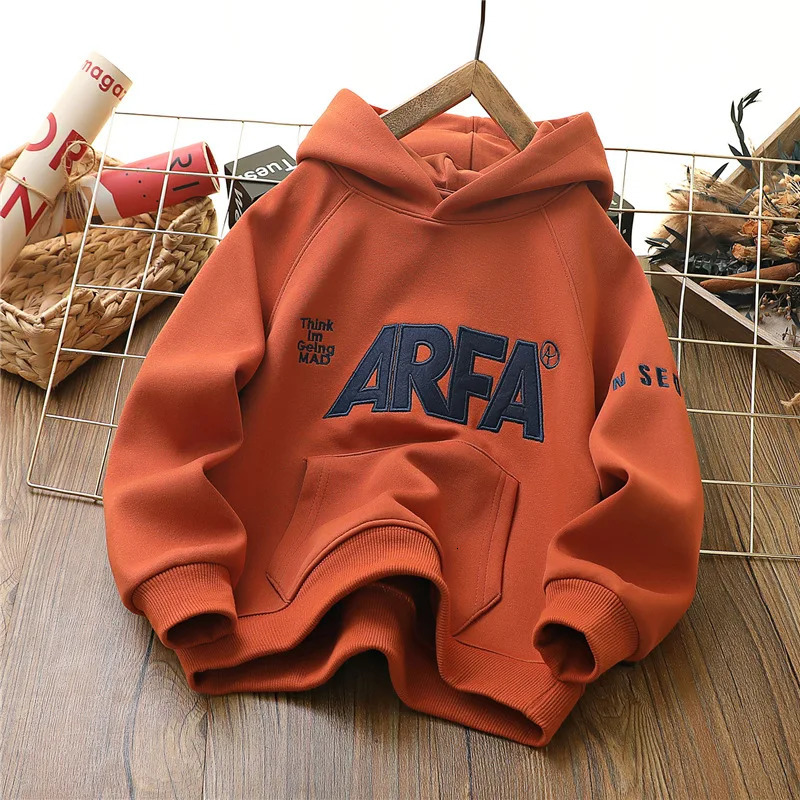 IYEAL Childrens Boys Spring Hooded Sports Shirt Childrens Long Sleeve Letter Hooded Sports Shirt Childrens Casual Clothing 241210