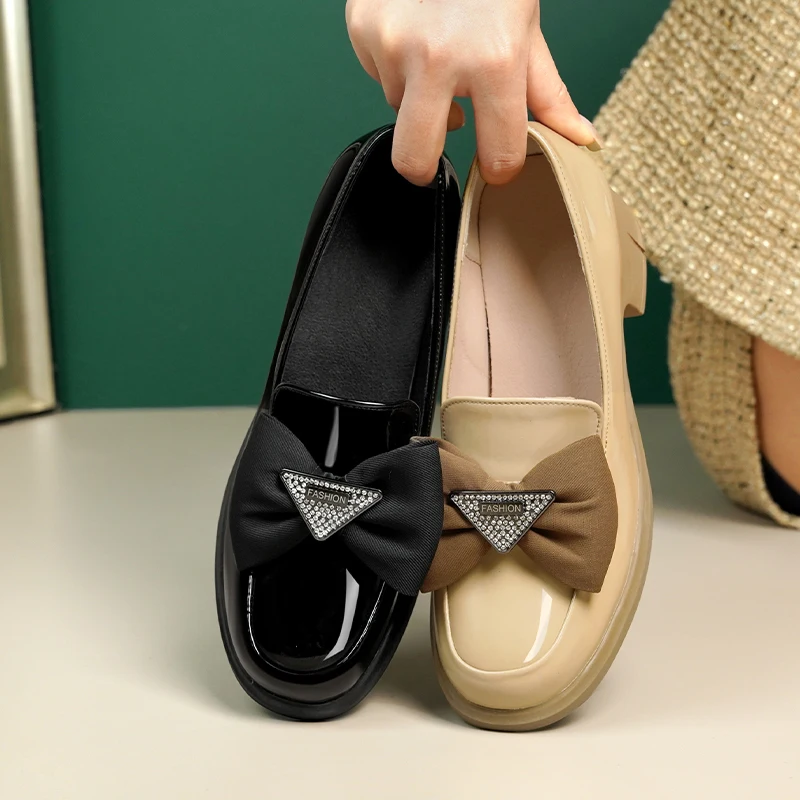 AIYUQI Loafers Women Spring Bow Women Shoes Round Toe British Style Slip-on Genuine Leather Ladies Shoes