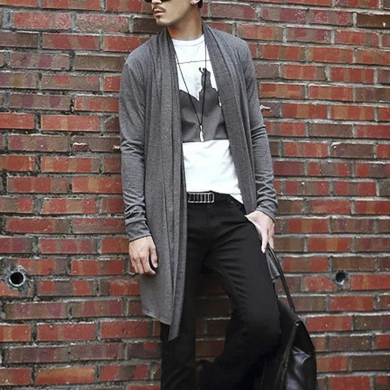 2024 Men The Long Thin Cardigan Korean Male Cloak Coat Non Mainstream 241202