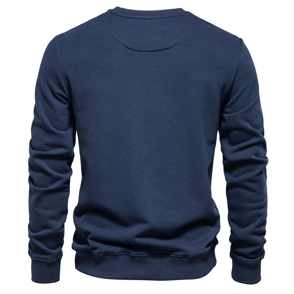 2024 autumn new European long sleeved trend men's loose solid color round neck casual hoodie