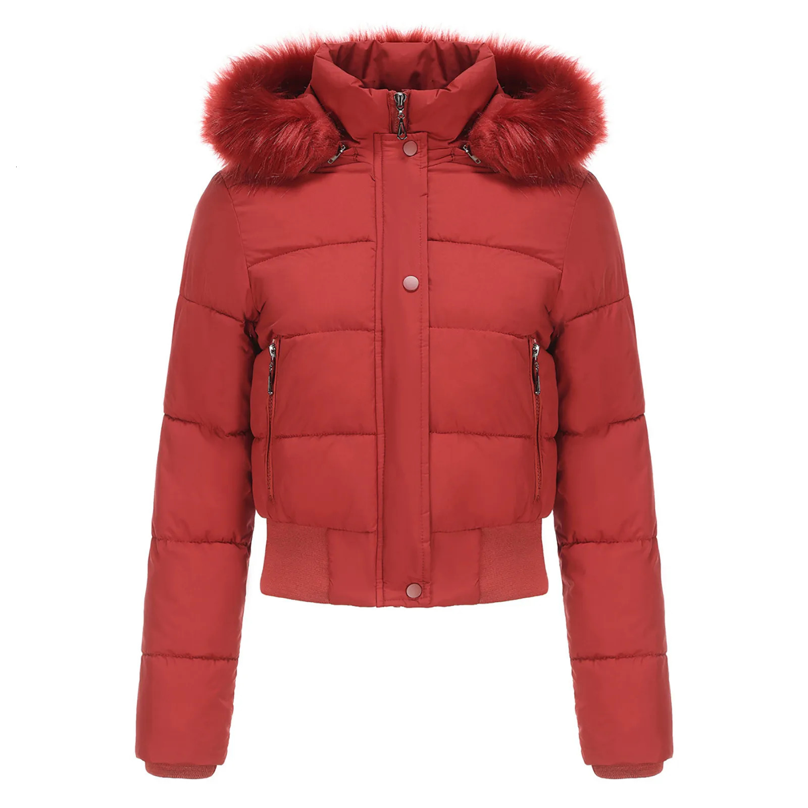 2024 Winter Fashion Womens Short Cotton Lined Jacket Wool Hoodie Thick Fur Collar Warm Student Coat 241209