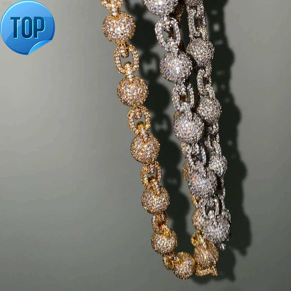 10mm Sterg Sier Iced Out k Men Hip Hop Bg Cubic Moissanite Ball Chain Necklace