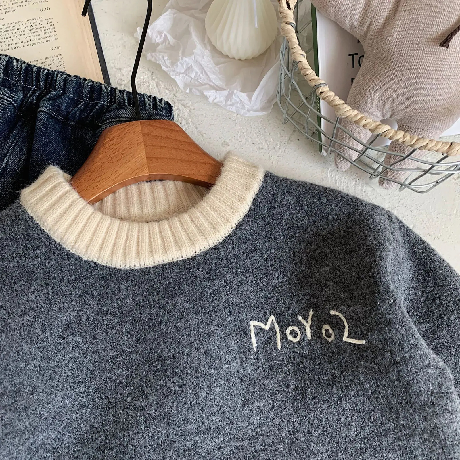 Childrens Boys Sweater Winter Korean Edition Knitted Sweater Childrens Boys Top Cotton Comparison 241210