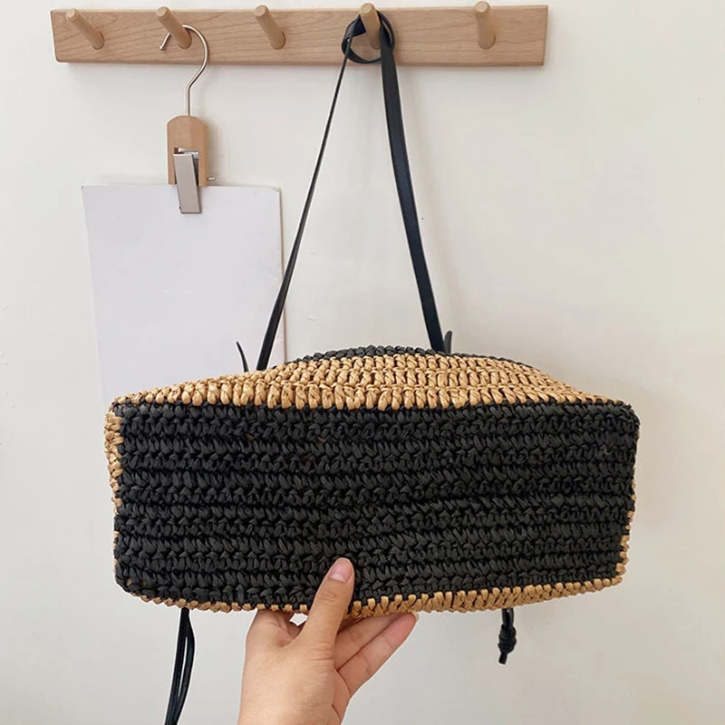 Fashion drawstring womens bucket bag handmade handbag shoulder strap womens summer beach cross bag 241205