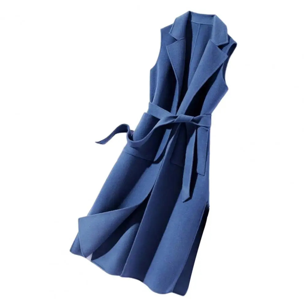 Women Vest Sleeveless Turndown Collar Cardigan Open Stitch Tight Waist Belt Loose Thick Winter Waistcoat for Dating 241205