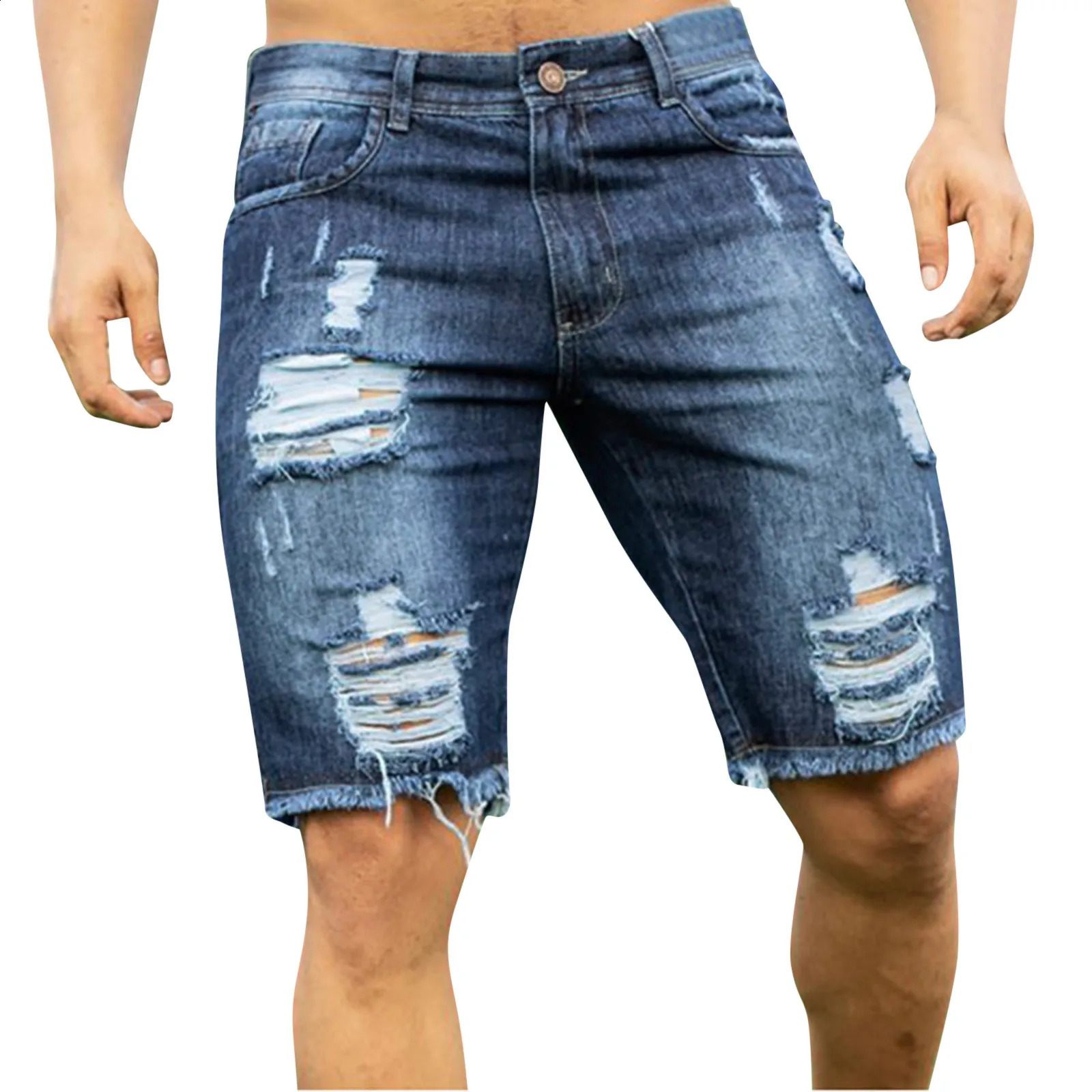 Mens Fashion Ripped Jeans Shorts Summer Casual Denim Shorts Mens Pocket Sports Summer Bodybuilding Denim Short Pants Jeans 241210