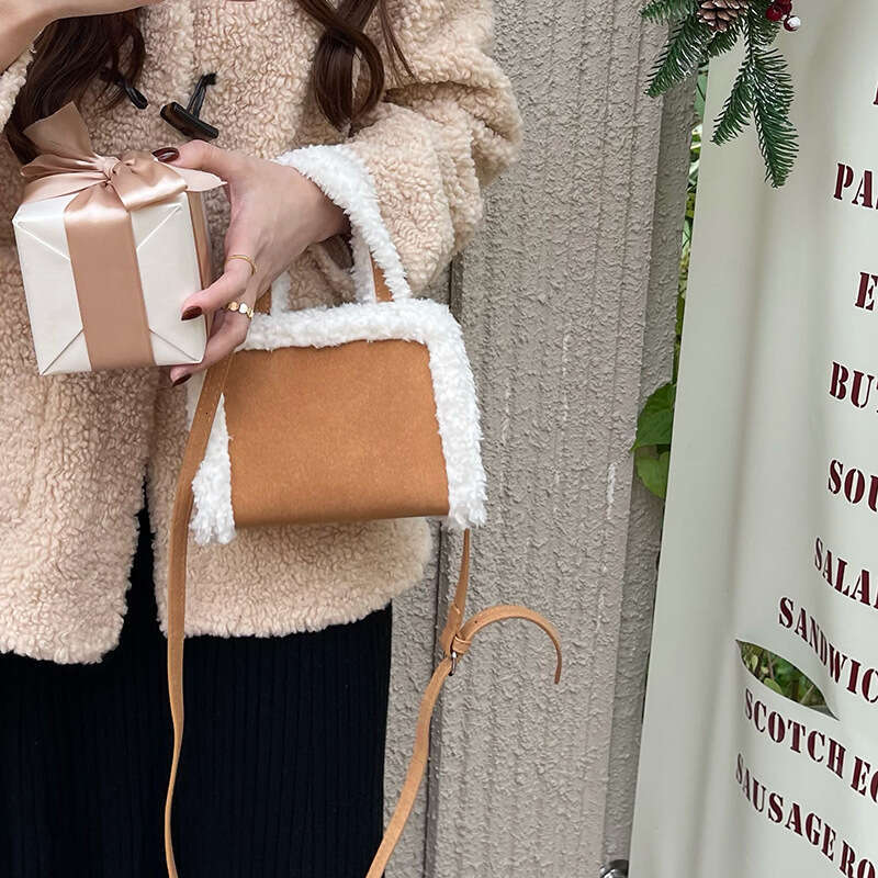 2023 Autumn and Winter New Brushed Leather Handbag Fashion Versatile Crossbody Plush Small Bag Girl