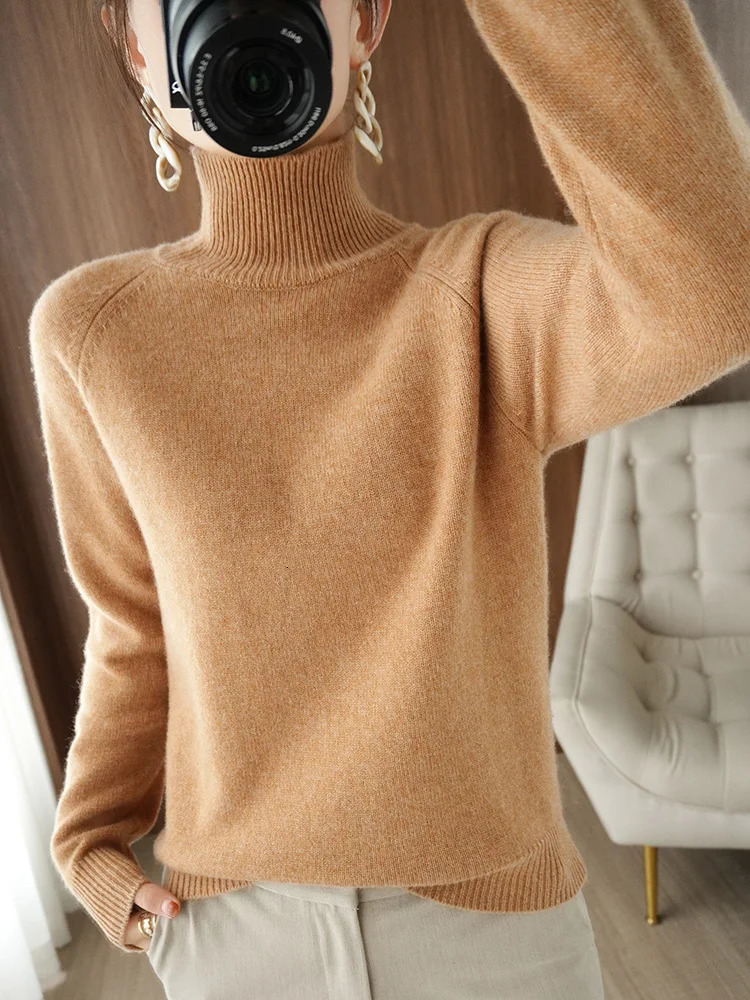 Fashion Basic Autumn Winter Merino Wool Sweater Mock Neck Cashmere Pullover Solid Color Soft Long Sleeve Clothing Tops 241203