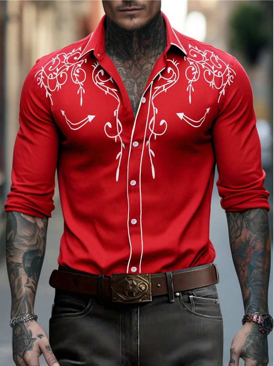 2024 Fashion Collar Long Sleeve Mens Casual Street Dance Shirt European Size 5XL Quick Printed 241209