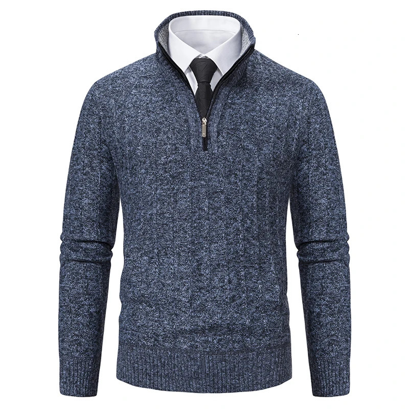 Autumn and Winter Mens Half High Neck Sweater Hick Zipper Pullover Knit Shirt Slim Fit Solid Color Top for Men 241209