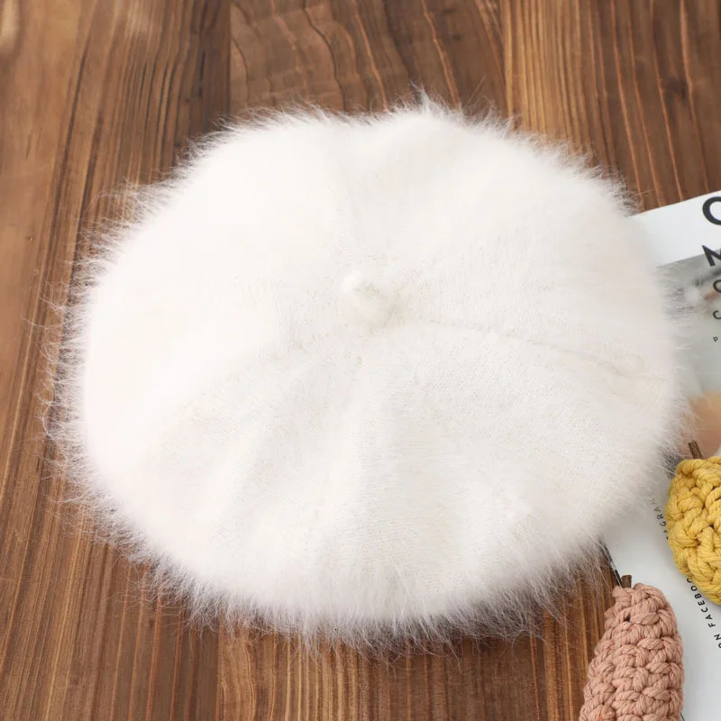 Long haired mink velvet beret womens mink octagonal hat pumpkin hat knitted paint hat warm flight attendance hat 241209