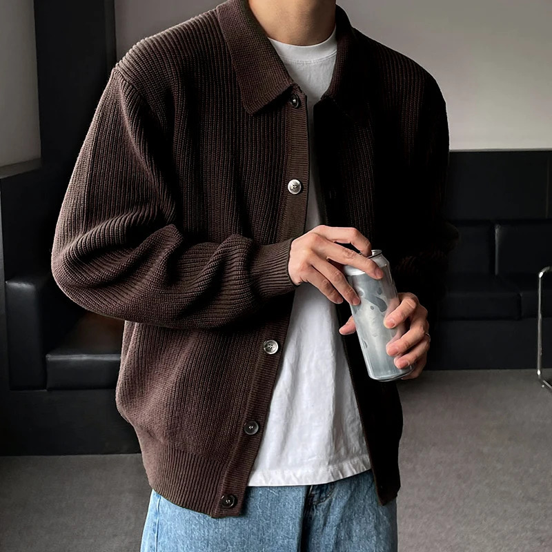 Men Sweater Coat Korean Fashion Knitted Coats Streetwear Slim Fit Casual Cardigan 241209