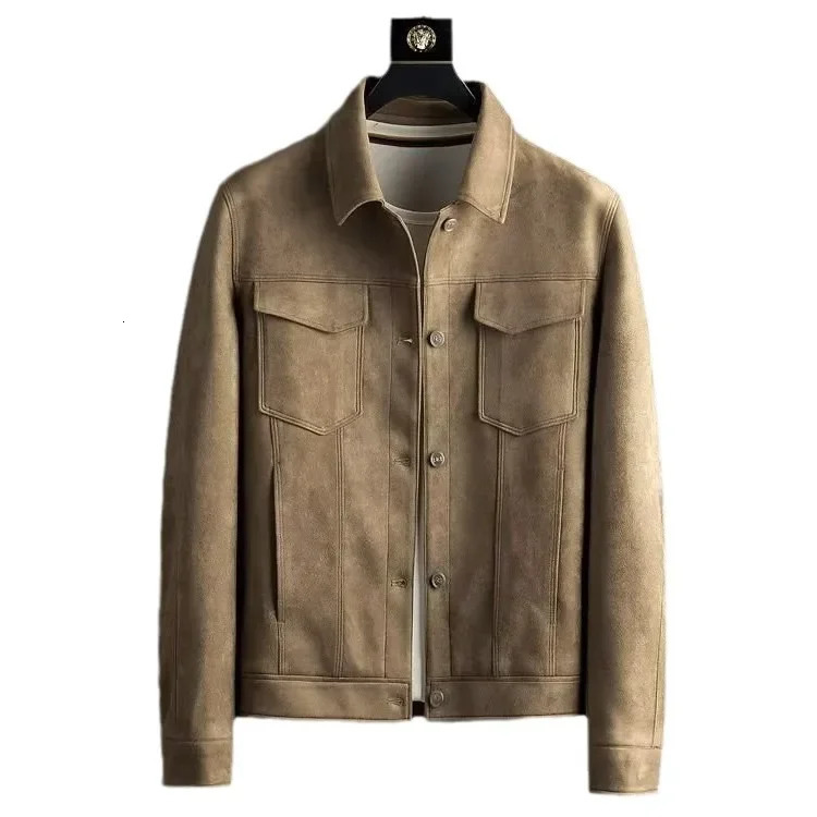 2023 Autumn Chamois Leather Velvet Collar Mens Jacket Korean Casual Loose Top 241209