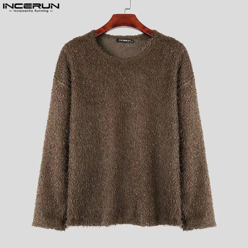 Men Sweaters Solid Color Knitted Oneck Long Sleeve Fashion Pullovers Tassel Streetwear Casual Clothing S5XL INCERUN 241209