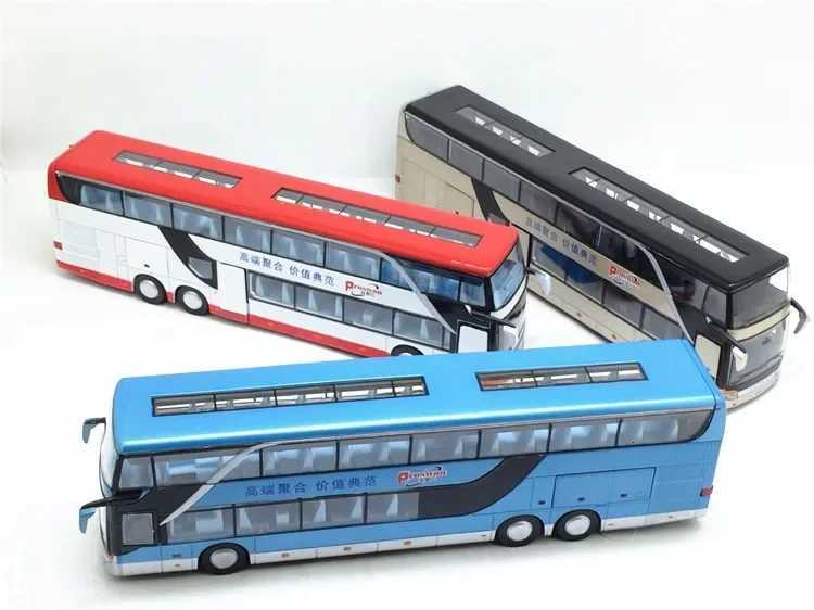 High quality 1 32 alloy+ABS rear pull bus model for new car sales in 2024 high simulation dual visual bus flashing LED toy car X241209