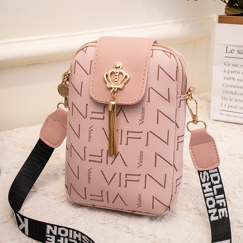 New Fashionable Women s Bag Fashionable Casual Tassel Decorative Letter with Printed Ten Font Mobile Phone Bag Designer Handbag bag