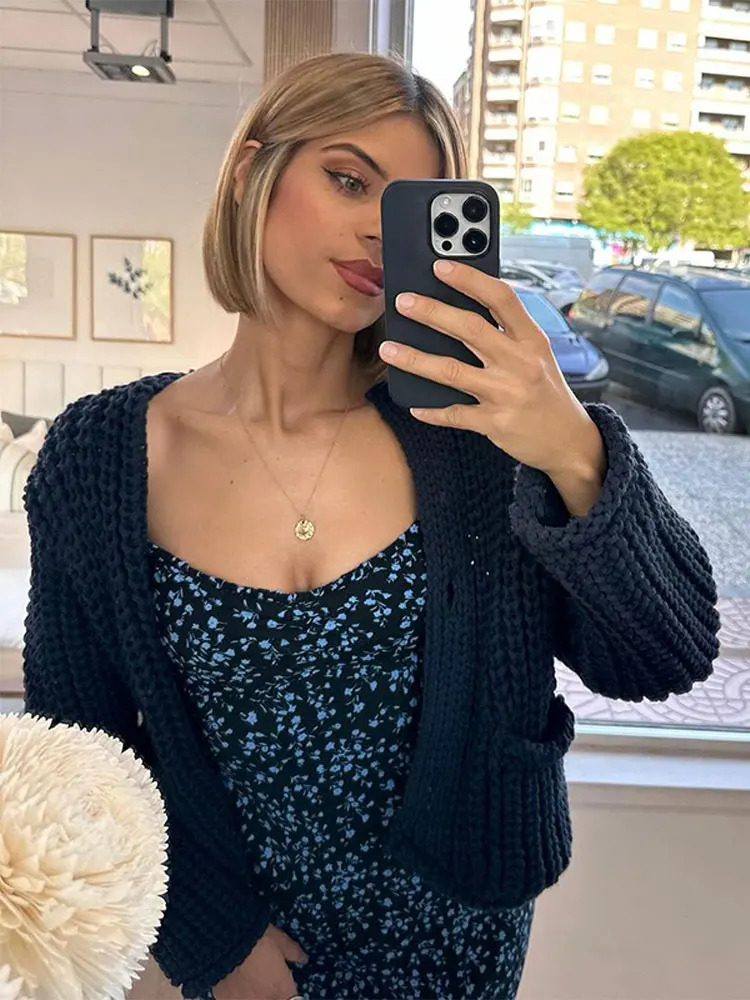 O Neck Single-Breasted Knitted Cardigan For Women Casual Pocket Long Sleeve Sweater Autumn Fashion Lady Streetwear Knitwear