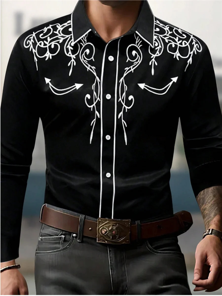 2024 Fashion Collar Long Sleeve Mens Casual Street Dance Shirt European Size 5XL Quick Printed 241209