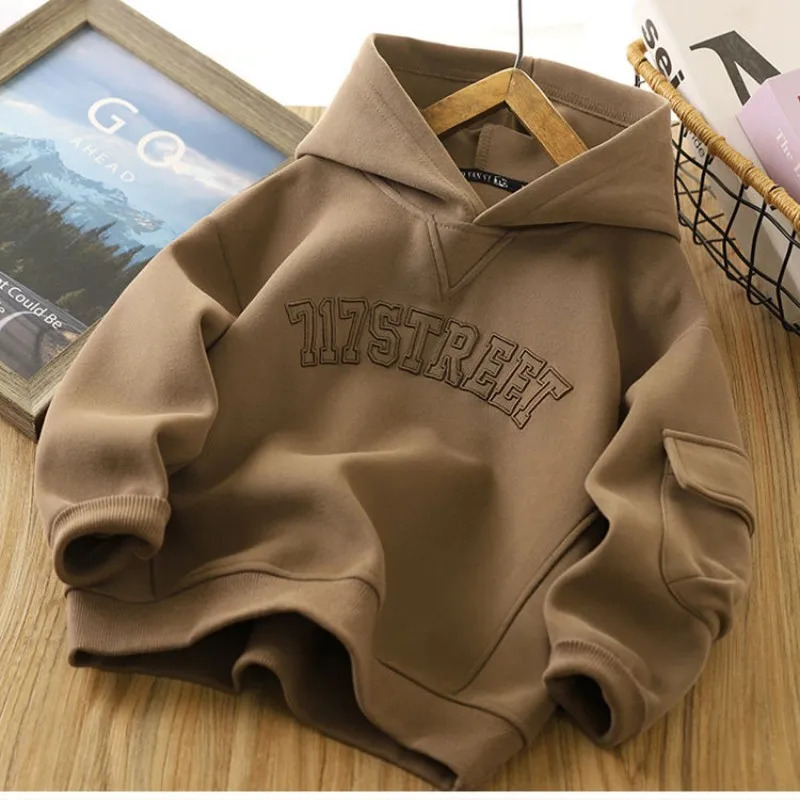 Spring and Autumn Teen Boys Hoodies Childrens Lanhua Long Sleeve Casual Bottom Shirt 241210
