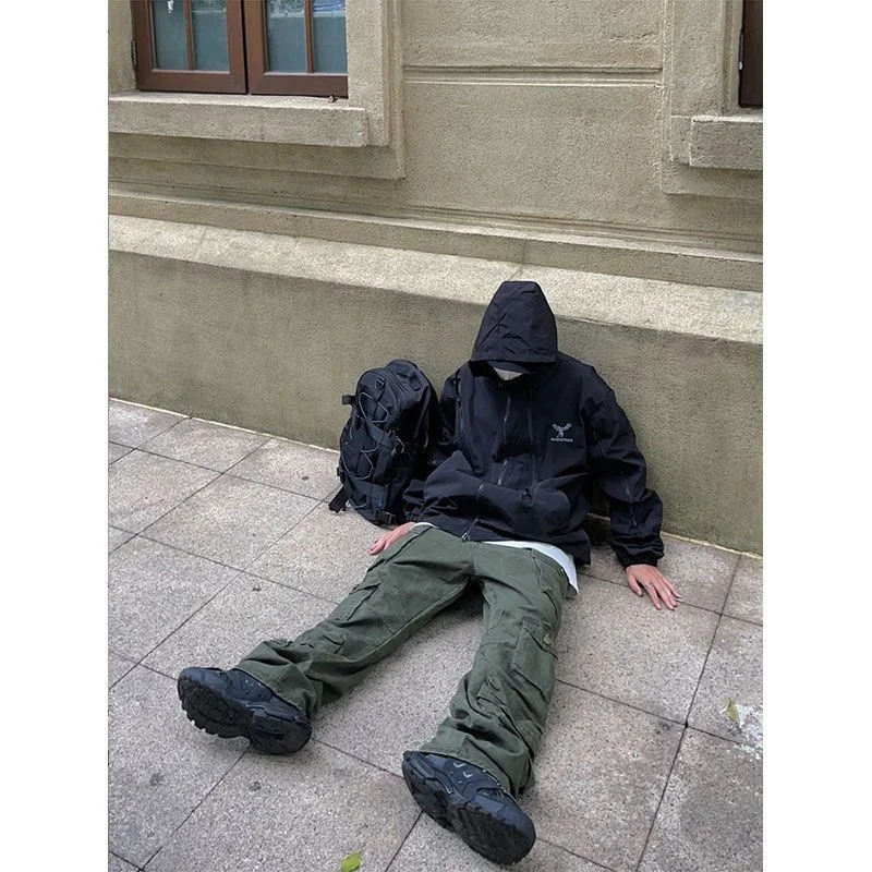 Street White Multi-pocket Overalls Mens Harajuku Style Loose Casual Trousers Straight Mopping Pants Autumn 241209