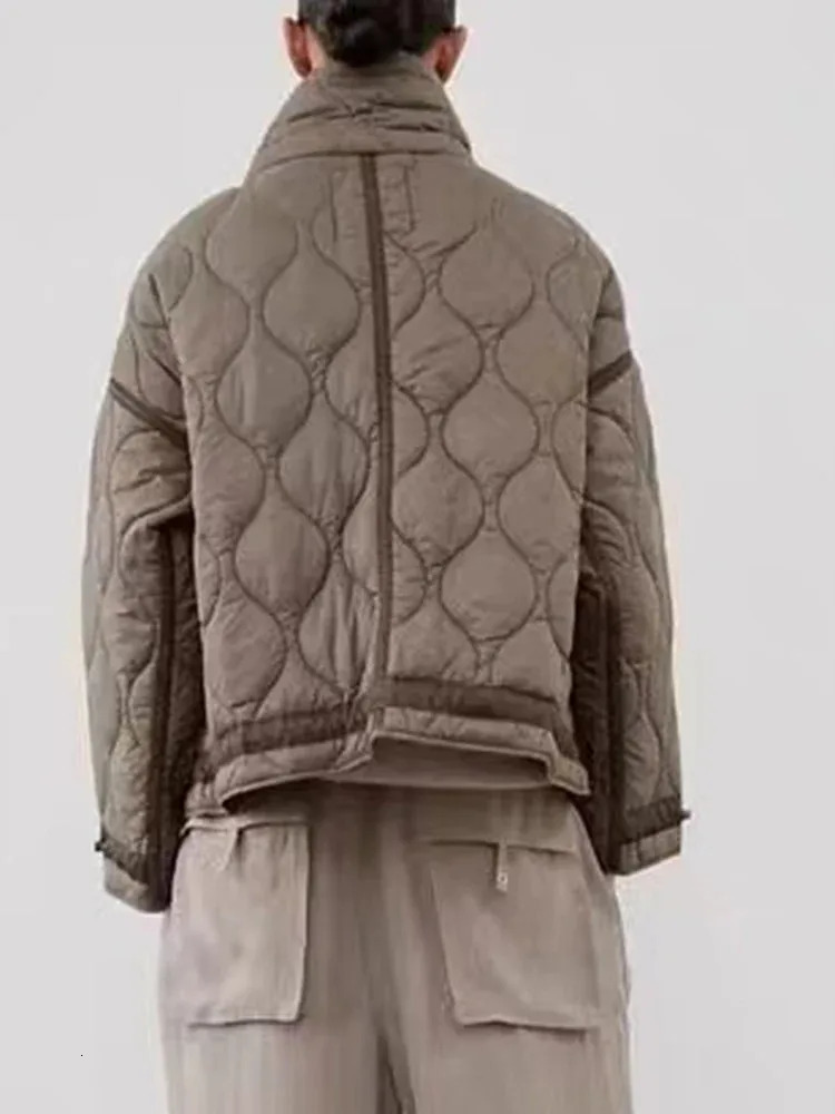 TRAF Womens Fashion Warm Cotton Jacket Fall and Winter Standing Collar Long Sleeve Front Zipper with Buttons Vintage 241209