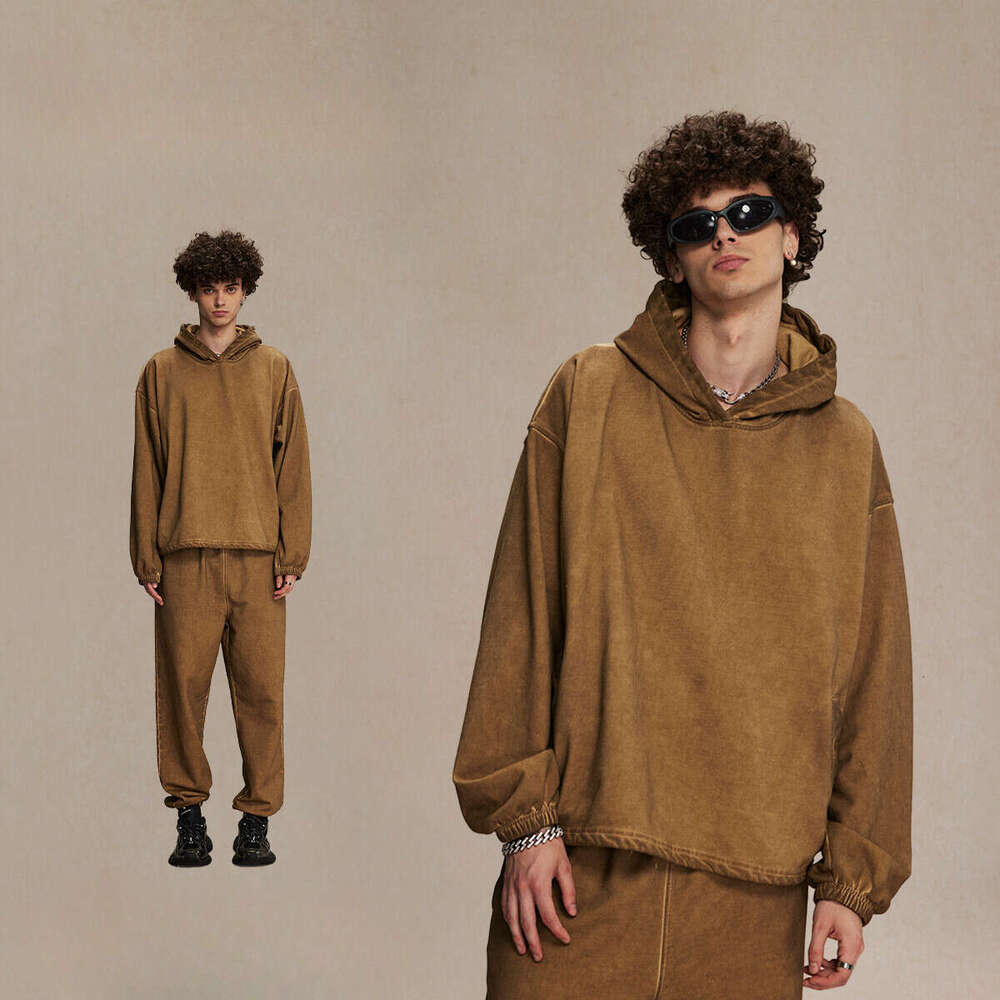 2024 Autumn American Trendy Brand Woolen Hoop 450g Dirty Dyeing Stir Fry Color Men's Hoodie, niche design sense, plus size men's clothing