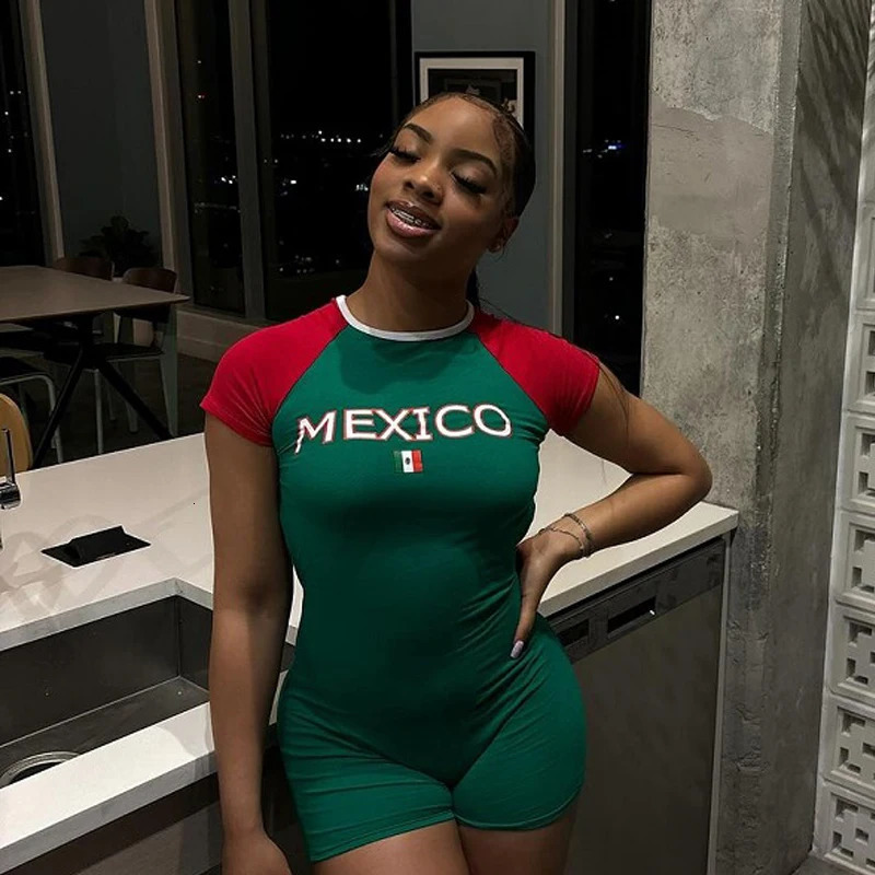 Y2K Mexican tight fitting womens spliced sexy square collar sleeveless slim fit onepiece jumpsuit 2024 summer top sports style 241209
