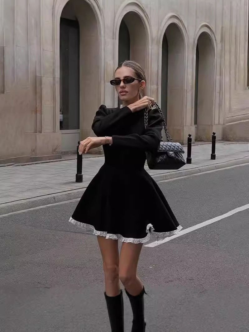 Women's Autumn New Lace Dress Women Slim Fit High Waist Slim Look Long Sleeve Knitted Short Skirt Luxury Letters Knitted Tank Dress Women