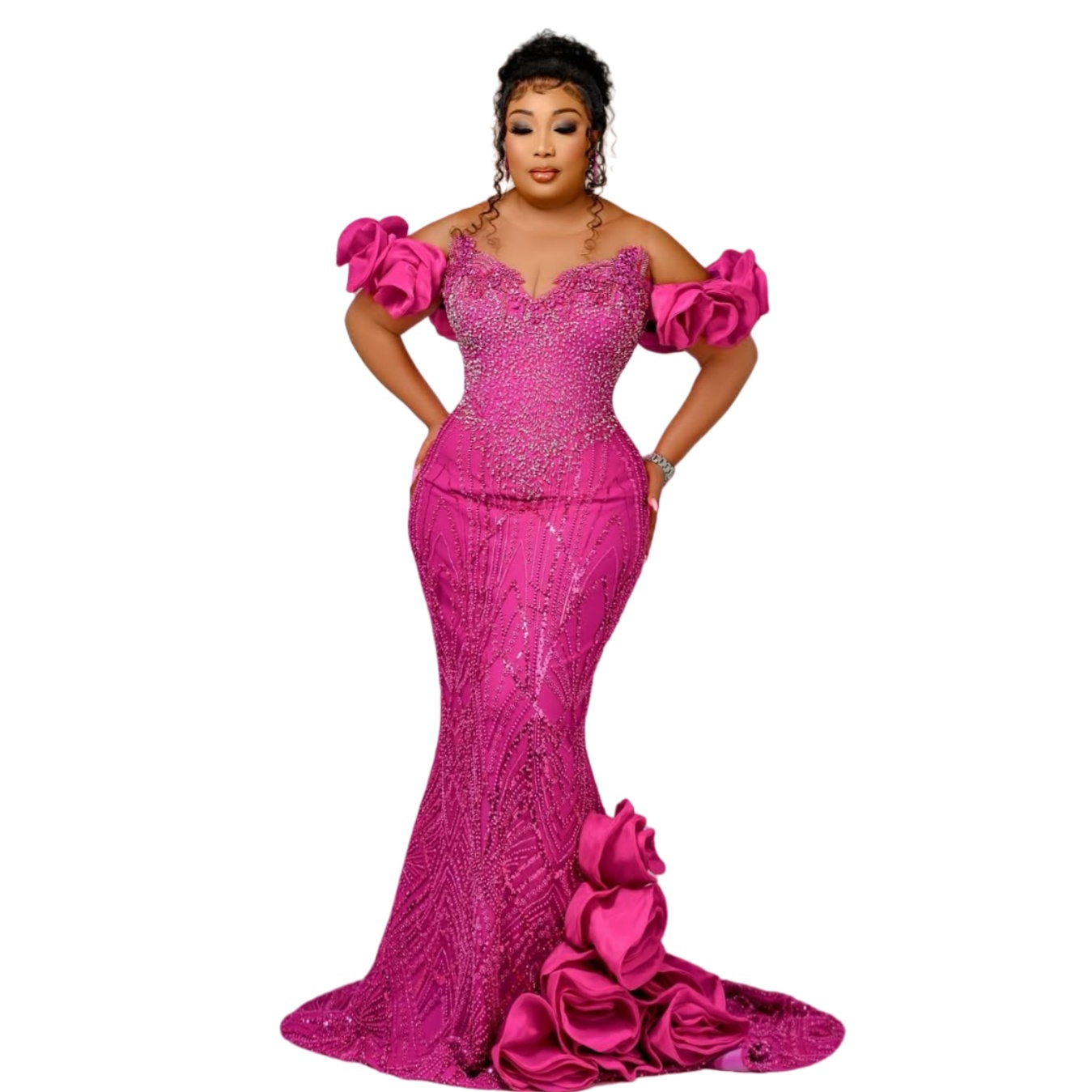 Fuchsia Mermaid Prom Dresses 2025 Sequined Sheer Neck Rhinestones Evening Formal Party Second Birthday Engagement Gowns Plus Size Dress For Special Oc