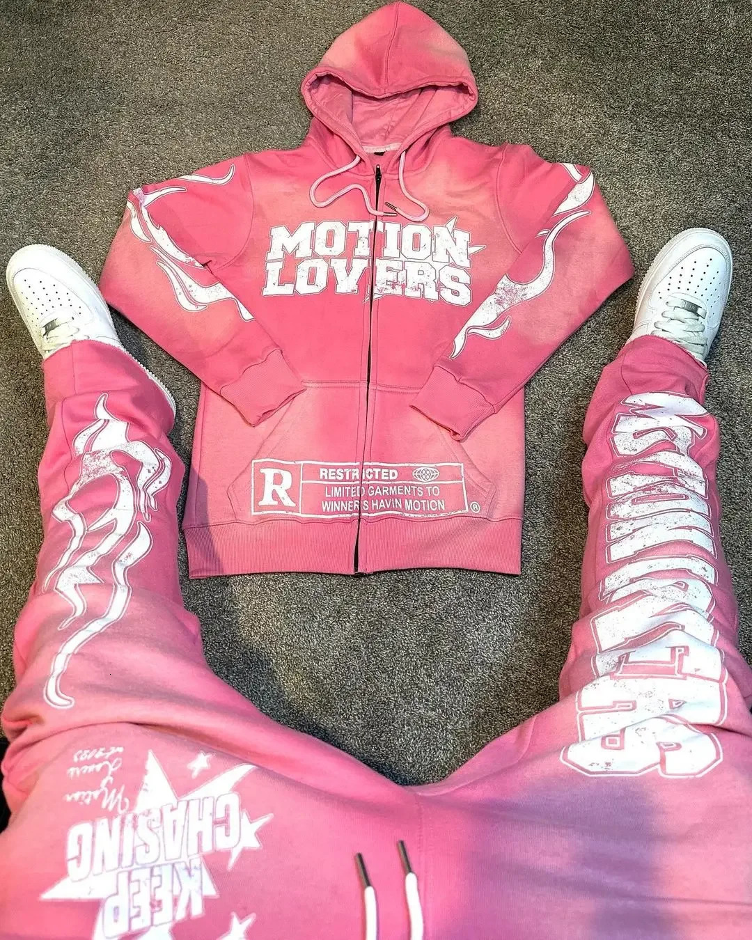 Fashion Sportswear Twopiece Set MOT10NLOVER Hiphop Mens Casual Harajuku Streetwear Super Dalian Hoodie SetY2k mens clothes 241209