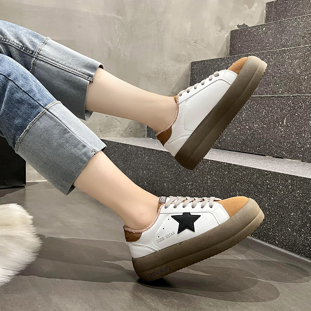 Women Casual Shoes:Fashion Star Design Thick Sole Versatile Spring Leather Korean Version Retro Trendy,Red/Grey/Khaki,Free shipping