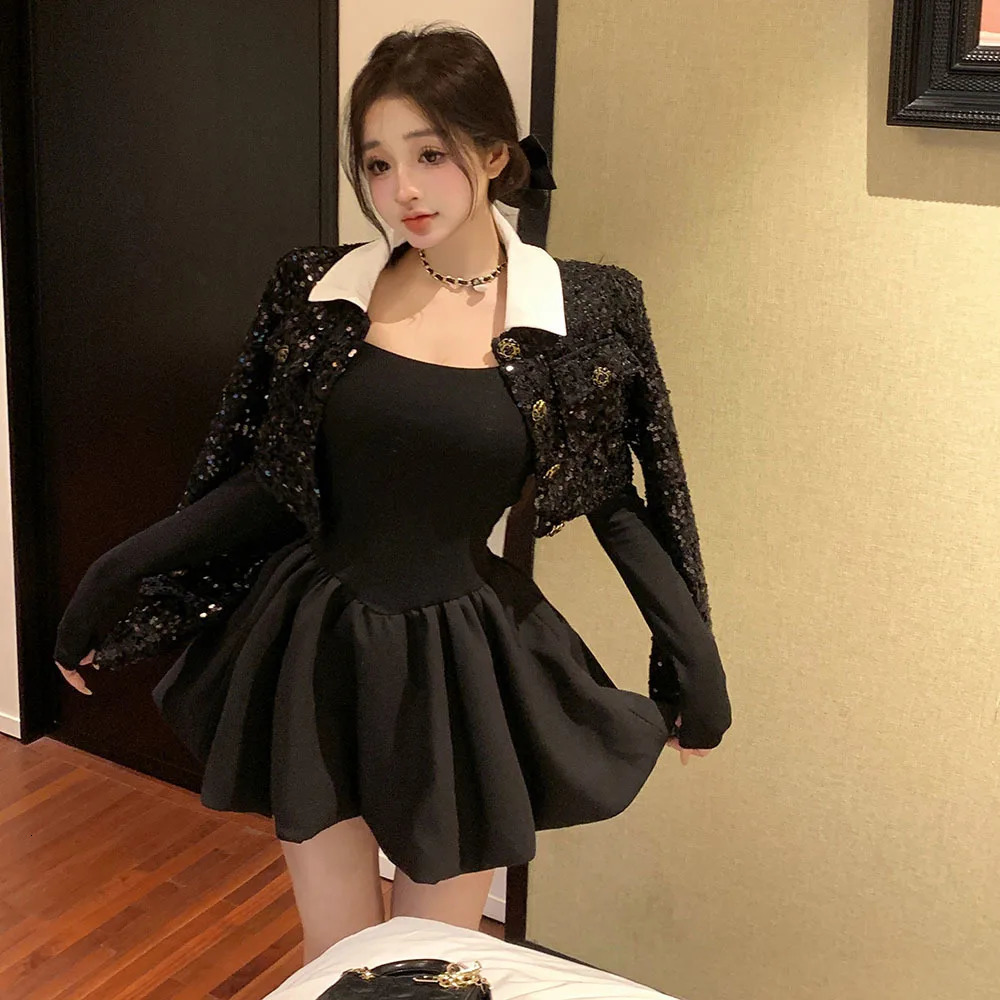 Korean Style Small Fragrance Wind Jackets For Ladies Fashion Sequin Tweed Short Coat Tops Women Spring Autumn y Outerwear 241209