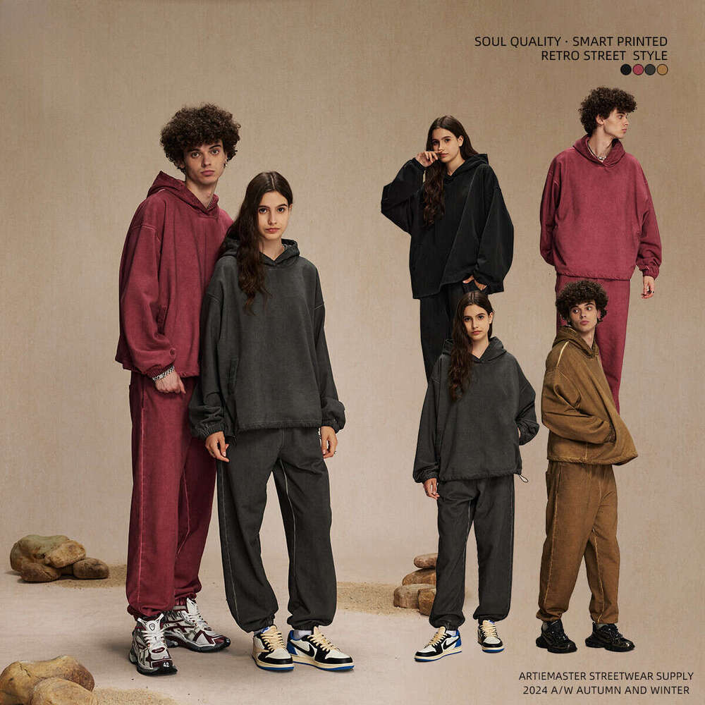 2024 Autumn American Trendy Brand Woolen Hoop 450g Dirty Dyeing Stir Fry Color Men's Hoodie, niche design sense, plus size men's clothing