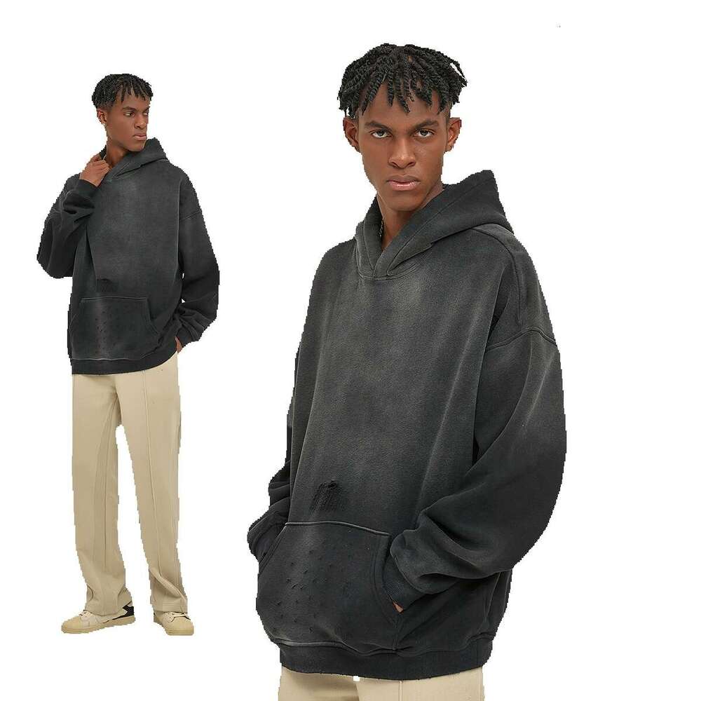 2024 Autumn/Winter New Product 360g Spray Horse Willow Wash Water Aging, Grinding Edge, Trendy Brand Hoodie for Men