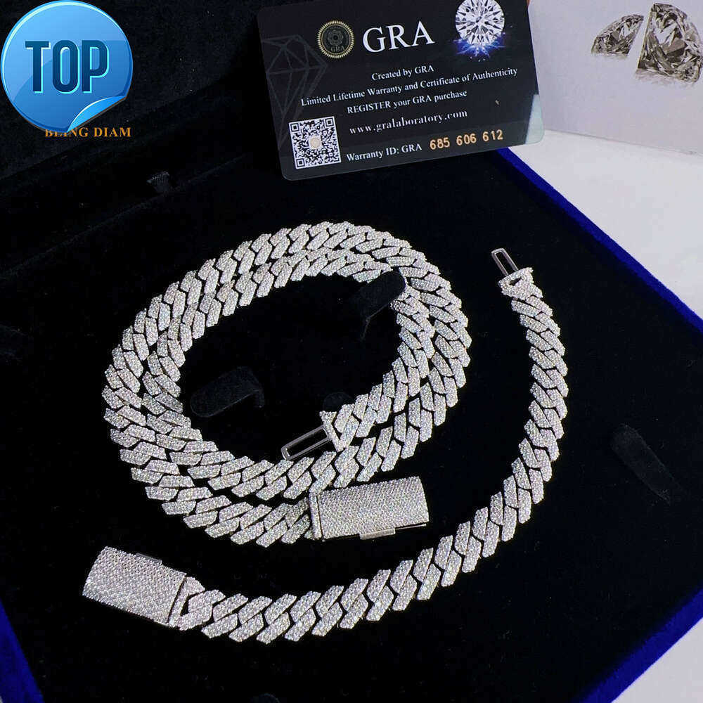 Bgdiam Jewelry Hip Hop 10mm k Chain 2row Vvs Moissanite Cuban Chains Necklace for Men