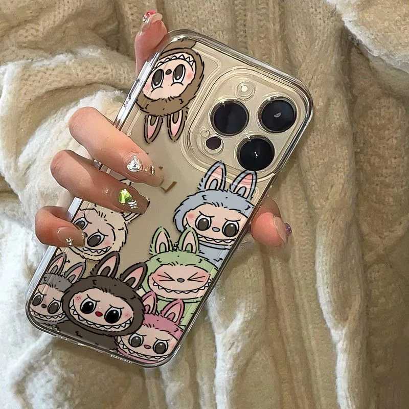 High Quality Labubu Zimomo Couple Phone Case Suitable for iPhone 16 11 13 14 15 Pro Max Mini XSM XR 7 8 Plus Kawaii Cute Cartoon Animal Doll Cover O24